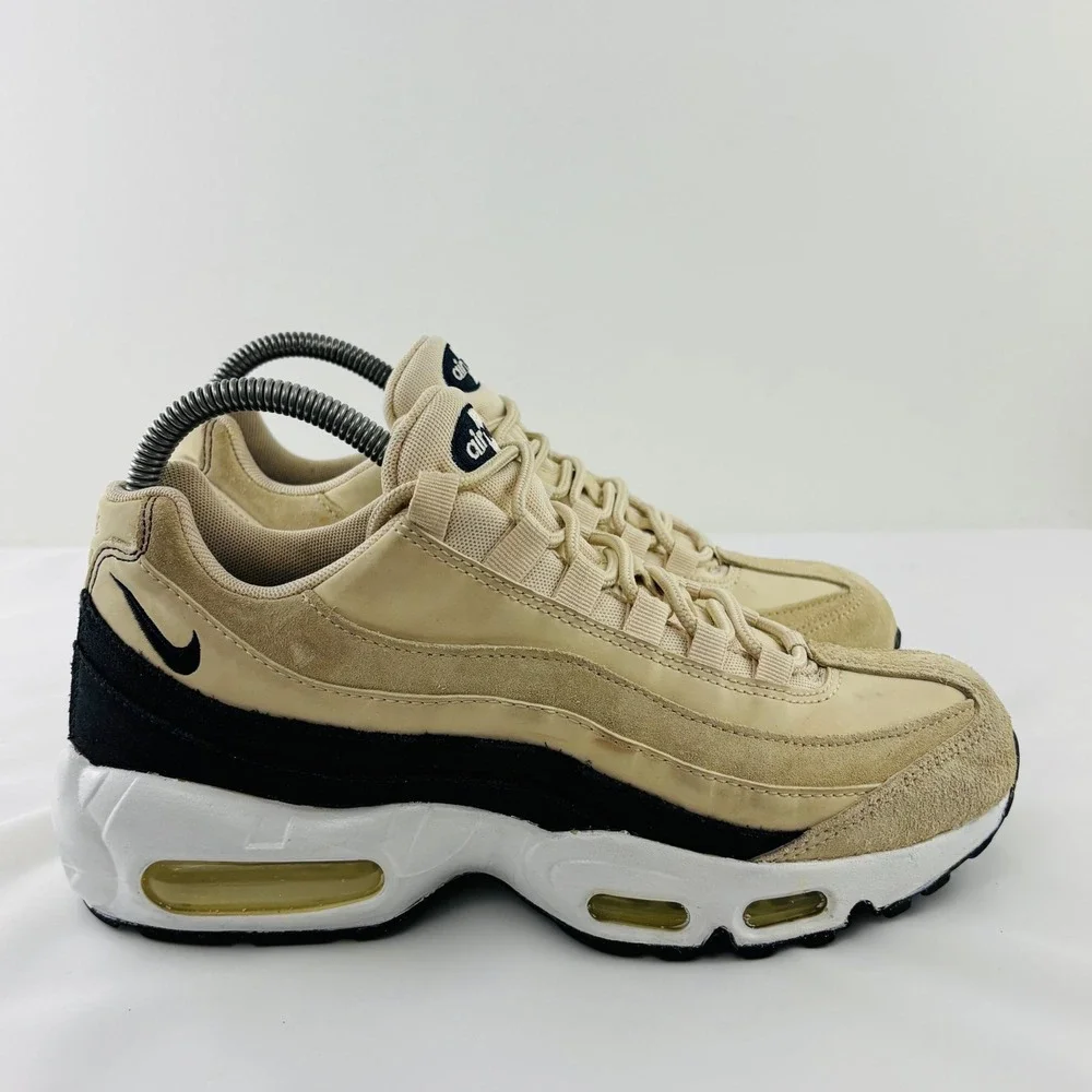 Nike Air Max 95 Premium Light Cream Black Suede Sneakers 807443-203 Womens 8